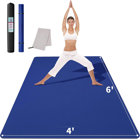 Extra Wide 6' x 4' Yoga Mat for Home Workouts, Thick 1/4 Inch Exercise Mat for Yoga and Pilates (Black)